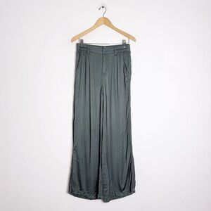 Aerie Satin Wide-Leg High-Rise Pants Green Size Small